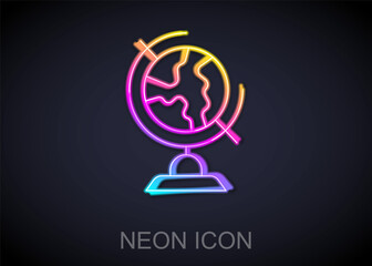 Glowing neon line Earth globe icon isolated on black background. Vector