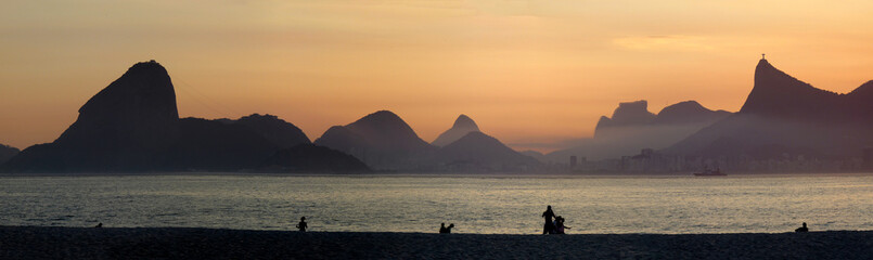 Panoramic view of Rio de Janeiro landscape in the sunset
