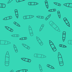 Black line Pencil with eraser icon isolated seamless pattern on green background. Drawing and educational tools. School office symbol. Vector