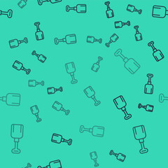 Black line Shovel toy icon isolated seamless pattern on green background. Vector