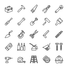 Work tool, hardware, equipment, icon set, vector illustration.
