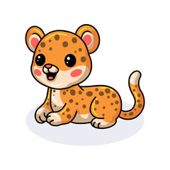 Cute baby leopard cartoon lying down