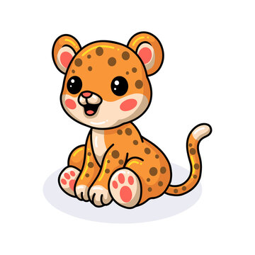 Cute happy baby leopard sitting