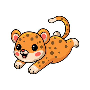 Cute baby leopard cartoon jumping