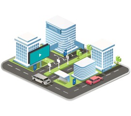 Obraz premium City streets with signage and cars