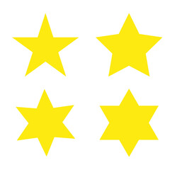 Yellow stars icon set. Hand drawn art. Design element. Different simple flat pictures. Vector illustration. Stock image.