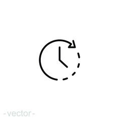 Clock time icon. Simple outline style. Timer, hour, minute, flat, business, speed, alarm, 24, stopwatch, circle, watch concept. Vector illustration isolated on white background editable stroke EPS 10