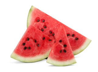 Slices of delicious ripe watermelon on white background