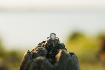 Beautiful Luxury Wedding Band with Water and Neutral Background 