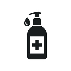 Hand sanitizer icon. Simple solid style. Gel, disinfect, antibacterial, wash, bottle pump, dispenser, container, soap, cleanser, health concept. Vector illustration isolated on white background EPS 10