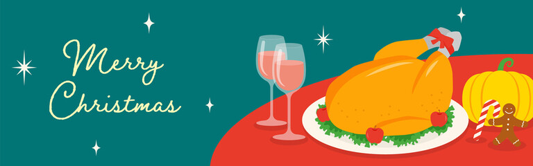 vector background with Christmas dinner for banners, cards, flyers, social media wallpapers, etc.