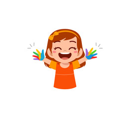 cute little girl using paint to hand for art