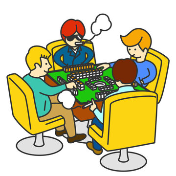 recommend clip art: Four men sitting at a table playing mahjong.