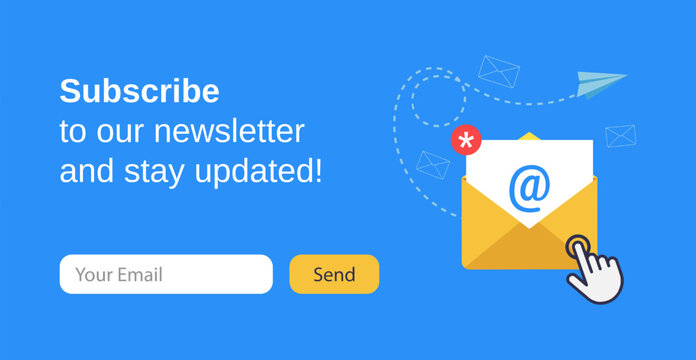 Subscribe for our newsletter concept, mail marketing vector illustration