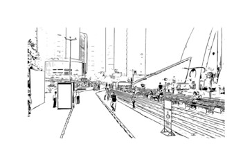Building view with landmark of Kolkata is the 
city in India. Hand drawn sketch illustration in vector.
