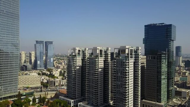Aerial view of Tel Aviv Jaffa center, Sarona market, Azrieli, Gush dan