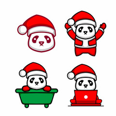 a collection of cute panda illustrations wearing santa claus costumes vector