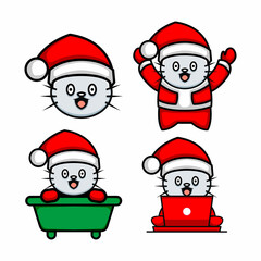 cute cat illustration wearing santa claus costume vector