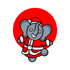 cute elephant illustration wearing santa claus costume vector