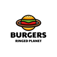 Burger Combination ringed planet .Vector Logo Design of Dual Meaning,in background white color