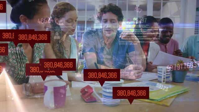 Animation of numbers changing and data processing over business colleagues - Powered by Adobe