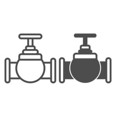 Oil pipeline with tap line and solid icon, oil industry concept, fuel, gas, gasoline, pipe vector sign on white background, outline style icon for mobile concept and web design. Vector graphics.