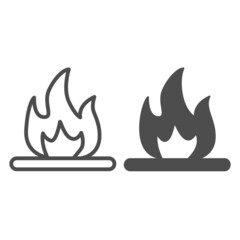 Flammable liquid, fire flame, ignition line and solid icon, oil industry concept, inflammation vector sign on white background, outline style icon for mobile concept and web design. Vector graphics.