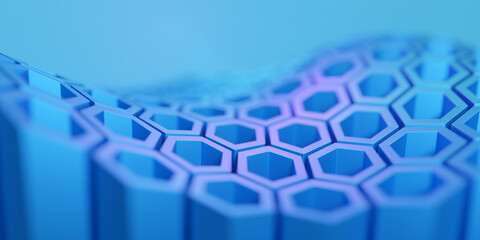 3d illustration of geometric hexagon  wave surface.  3d illustration of a  honeycomb monochrome honeycomb for honey. Pattern of simple geometric hexagonal shapes