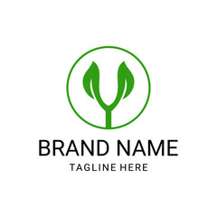 Letter Y Combination with Leaves,flat minimalist Vector Logo Design of Dual Meaning,in background white color