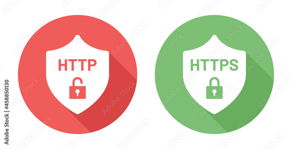 Aufkleber http and https security on shield icon.