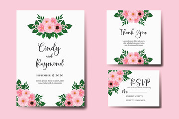 Obraz na płótnie Canvas Wedding invitation frame set, floral watercolor Digital hand drawn Pink Flower design Invitation Card Template