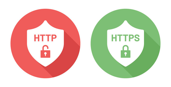 Http and https security on shield icon. 