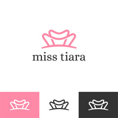 Vintage Elegant Gold Tiara Logo symbol. Luxury geometric royal logotype sign mark. Abstract beauty care facial fashion makeup skin care cosmetic icon vector design