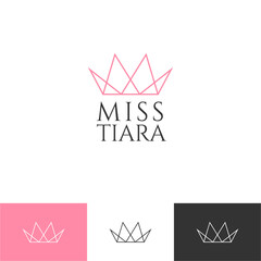 Vintage Elegant Gold Tiara Logo symbol. Luxury geometric royal logotype sign mark. Abstract beauty care facial fashion makeup skin care cosmetic icon vector design