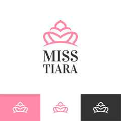 Vintage Elegant Gold Tiara Logo symbol. Luxury geometric royal logotype sign mark. Abstract beauty care facial fashion makeup skin care cosmetic icon vector design