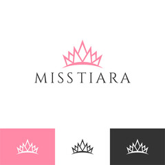 Vintage Elegant Gold Tiara Logo symbol. Luxury geometric royal logotype sign mark. Abstract beauty care facial fashion makeup skin care cosmetic icon vector design © Anang