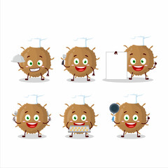 Cartoon character of beta coronavirus with various chef emoticons