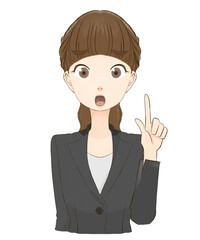 困り顔で説明するスーツを着た女性