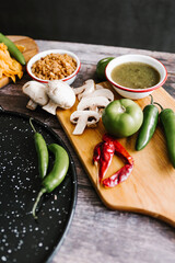 Mexican ingredients to prepare green sauce and traditional dishes in Mexico City