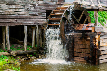 Old water mill, mill wheel on the river - obrazy, fototapety, plakaty