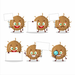 Beta coronavirus cartoon character bring information board
