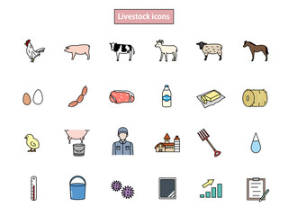 畜産農業　家畜　スマート畜産　アイコン　セット