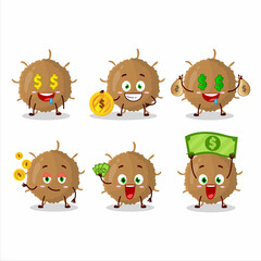Beta coronavirus cartoon character with cute emoticon bring money