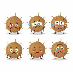 Beta coronavirus cartoon character with sad expression