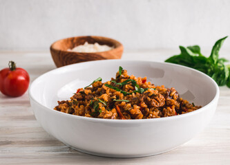 Linguisa and Tomato Risotto