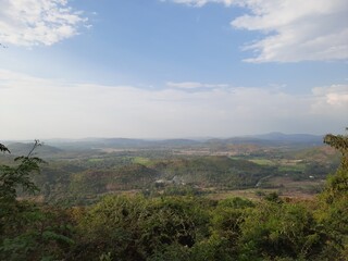 Naklejka premium view from the top of the mountain, view of the mountains in goa landscape. Indian landscape top view. 