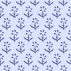 Japanese Blue Cute Flower Motif Vector Seamless Pattern