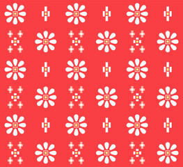 Japanese Red Cute Flower Motif Vector Seamless Pattern