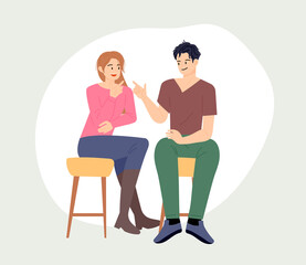 Obraz premium Two friends are sitting in a chair and having a pleasant conversation. hand drawn style vector design illustrations. 