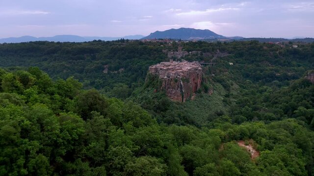 Calcata, medieval italian village in Viterbo province, Lazio ,Italy. Aerial view